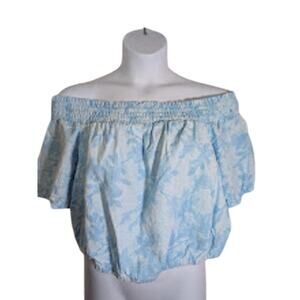 International Concepts Light blue and white smocked off the shoulder top XXL